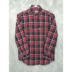 Carhartt Shirt Mens Medium Black Red Plaid Relaxed Fit Long Sleeve Button Down